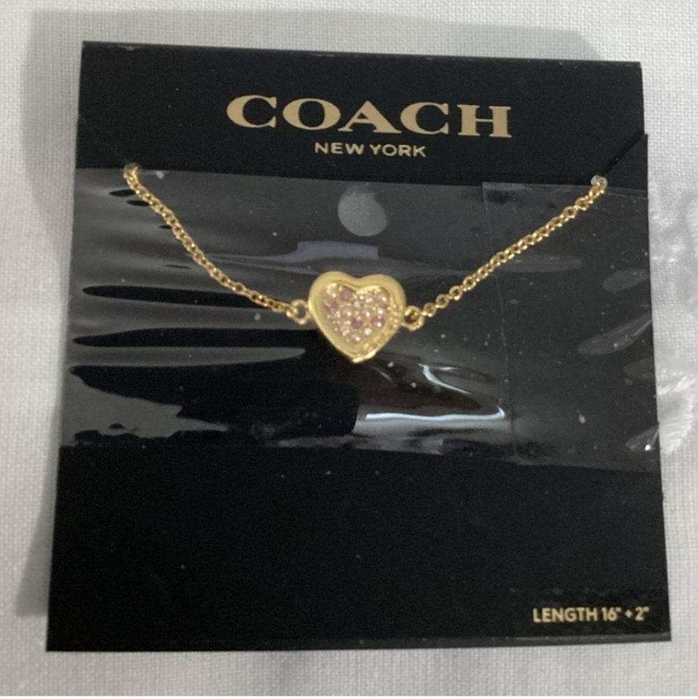 Coach Gold Pave Heart Necklace New - Picture 6 of 6